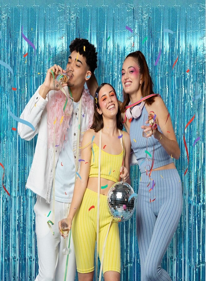 UJL 2 Pack Blue Streamers Blue Party Decorations Tinsel Foil Fringe Curtains Photo Backdrop Celebration Birthday Decorations Ocean Party Decoration - Image 5
